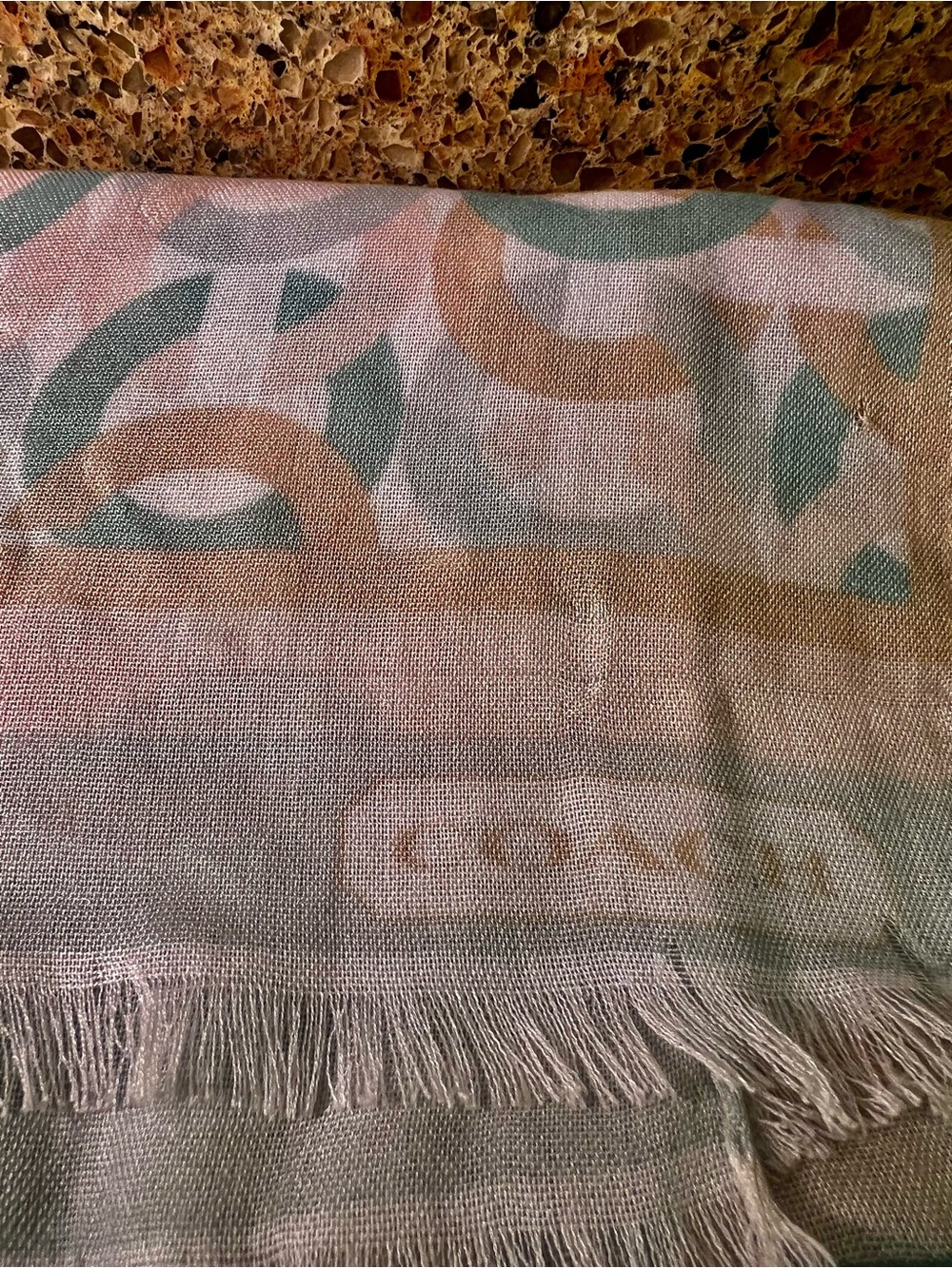 Coach Jacquard Long Scarf with Geometric Logo in Soft Blue & Beige 80x20”
